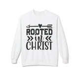 Faith Culture – Rooted in Christ Christian Crewneck Sweatshirt | Inspirational Bible Verse Apparel White