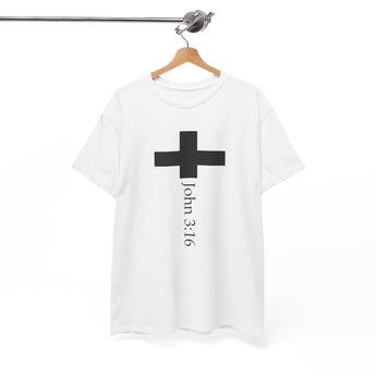 Faith Culture - John 3:16 Cross T Shirt – White | Minimalist Christian Scripture Tee