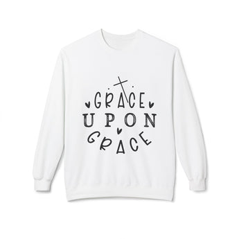 Faith Culture - Grace Upon Grace Christian Sweatshirt | John 1:16 Inspired Scripture Apparel White