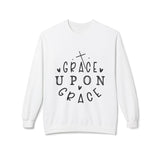 Faith Culture - Grace Upon Grace Christian Sweatshirt | John 1:16 Inspired Scripture Apparel White