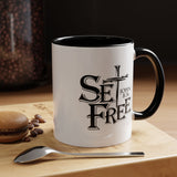 Faith Culture - Set Free John 8:36 Christian Accent Mug, 11oz & 15oz | Bold Cross Design Coffee Cup