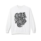 Faith Culture - Jesus Christ Christian Sweatshirt Bold Hand-Lettered Faith Pullover White