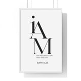 The Resurrection and the Life framed Christian wall art inspired by John 11:25, white frame with black and white scripture typography