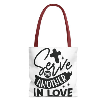 Faith Culture - Serve One Another in Love Christian Tote Bag - Galatians 5:13 Bible Verse 13" × 13'' Red