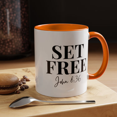 Faith Culture - Set Free John 8:36 Accent Christian Mug, 11oz & 15oz | Inspirational Color Contrast Coffee Cup 11oz Orange