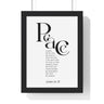 Peace Bold Verse framed Bible verse wall art inspired by John 14:27, black frame with black and white scripture typography