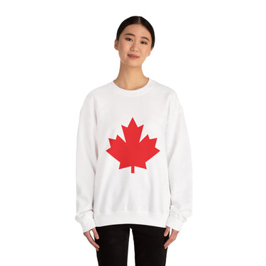 Faith Culture – Bold Red Maple Leaf Crewneck Sweatshirt – White | Iconic Canadian Symbol Pullover