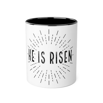 Faith Culture - He Is Risen Accent Mug, 11oz – Christian Easter Coffee Mug | Vintage Style Resurrection Design