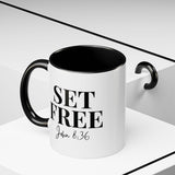 Faith Culture - Set Free John 8:36 Accent Christian Mug, 11oz & 15oz | Inspirational Color Contrast Coffee Cup