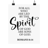 Faith Culture - Romans 8:14 Christian Poster Led by the Spirit Scripture Wall Art 8" x 10" Matte