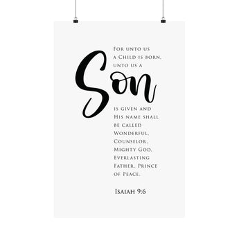 Faith Culture Unto Us A Son Isaiah 9:6 Christian Matte Poster | Minimal Typography Scripture Wall Art Print