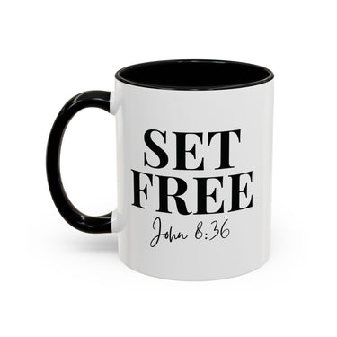 Faith Culture - Set Free John 8:36 Accent Christian Mug, 11oz & 15oz | Inspirational Color Contrast Coffee Cup