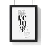 Under His Wings framed Bible verse wall art inspired by Psalm 91:4, black frame with black and white scripture typography