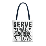 Faith Culture - Serve One Another in Love Christian Tote Bag - Galatians 5:13 Bible Verse 16" × 16'' Navy