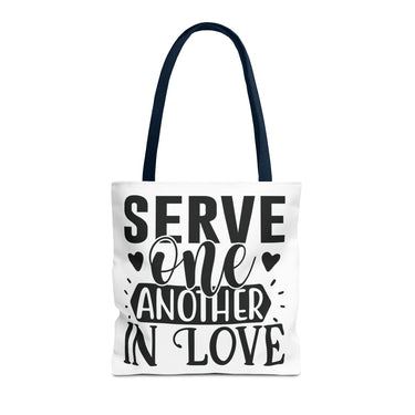 Faith Culture - Serve One Another in Love Christian Tote Bag - Galatians 5:13 Bible Verse 16" × 16'' Navy