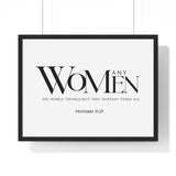 You Surpass Them All framed Bible verse wall art, Proverbs 31:29, black lettering on white with a black wooden frame