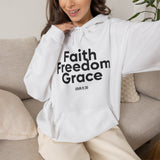 Faith Freedom Grace Christian Hoodie | John 8:36 Bible Verse Apparel