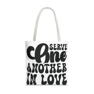 Faith Culture - Serve One Another in Love Christian Tote Bag - Inspirational Bible Verse Galatians 5:13 18" × 18'' White