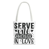 Faith Culture - Serve One Another in Love Christian Tote Bag - Galatians 5:13 Bible Verse 13" × 13'' White
