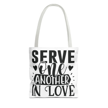 Faith Culture - Serve One Another in Love Christian Tote Bag - Galatians 5:13 Bible Verse 13" × 13'' White