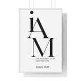 The Resurrection and the Life framed Christian wall art inspired by John 11:25, white frame with black and white scripture typography