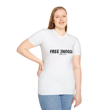 Faith Culture – Free Indeed Unisex T-Shirt – White | Christian Freedom Tee Inspired by John 8:36