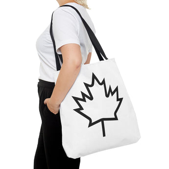 Faith Culture – Minimalist Maple Leaf Outline Tote Bag | Modern Canadian Everyday Carryall 18" × 18'' Black