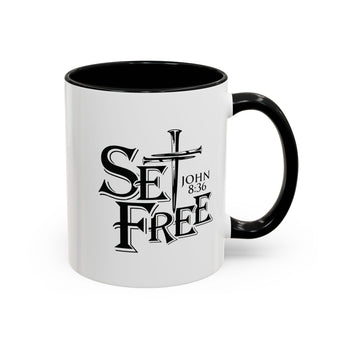 Faith Culture - Set Free John 8:36 Christian Accent Mug, 11oz & 15oz | Bold Cross Design Coffee Cup 11oz Black