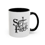 Faith Culture - Set Free John 8:36 Christian Accent Mug, 11oz & 15oz | Bold Cross Design Coffee Cup 11oz Black