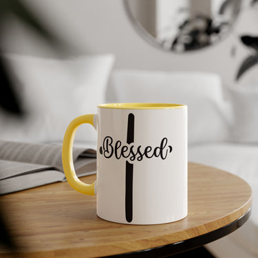 Faith Culture - Blessed at the Cross - Christian Accent Coffee Mug, 11oz Yellow 11oz