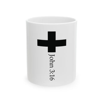 Faith Culture - John 3:16 Cross Ceramic Mug – White | Minimalist Christian Coffee Mug (11oz, 15oz)