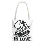 Faith Culture - Serve One Another in Love Christian Tote Bag - Galatians 5:13 Bible Verse 13" × 13'' White