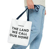 Faith Culture – The Land We Call Our Home Tote Bag | Sentimental Canadian Heritage Carryall 13" × 13'' Navy