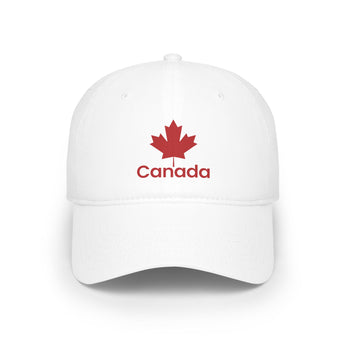 Faith Culture - Red Maple & Canada Text Low Profile Baseball Cap – White | Vibrant Canadian Identity Hat White One size