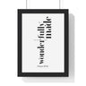 Fearfully and Wonderfully Made framed Bible verse wall art inspired by Psalm 139:14, black frame with black and white scripture typography