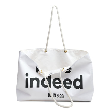 Free Indeed Christian Weekender Tote Bag | John 8:36 Bible Verse Gift