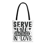 Faith Culture - Serve One Another in Love Christian Tote Bag - Galatians 5:13 Bible Verse 16" × 16'' Black