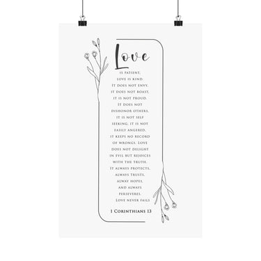 Faith Culture Love Is Patient 1 Corinthians 13 Christian Matte Poster | Love Never Fails Scripture Wall Art Print 12″ x 18″ Matte