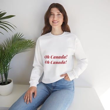 Faith Culture – O Canada Maple Circle Crewneck Sweatshirt – White & Black | Classic Monochrome Anthem Pullover