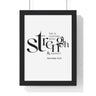 Strength and Dignity framed Bible verse wall art inspired by Proverbs 31:25, black frame with black and white scripture typography