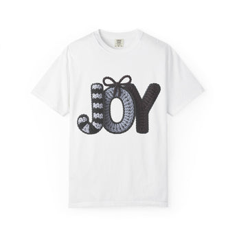 Faith Culture - Cozy Knit JOY Christian Christmas T-Shirt – White | Minimal Knit Holiday Tee