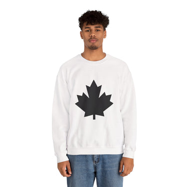 Faith Culture – Solid Black Maple Leaf Crewneck Sweatshirt – White | Bold Minimalist Canadian Pullover