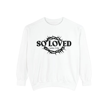 Faith Culture - So Loved John 3:16 Sweatshirt – White | Crown of Thorns Christian Oversized Pullover