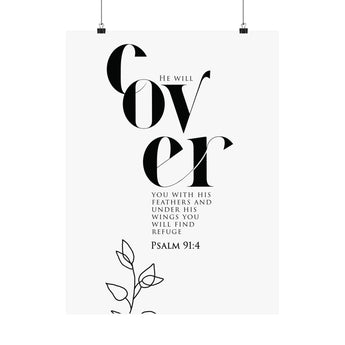 Faith Culture Covered Psalm 91:4 Christian Matte Poster | Minimal Floral Scripture Wall Art Print