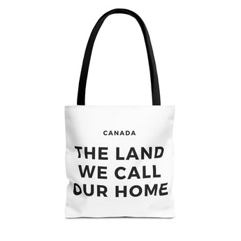 Faith Culture – The Land We Call Our Home Tote Bag | Sentimental Canadian Heritage Carryall 13" × 13'' Black