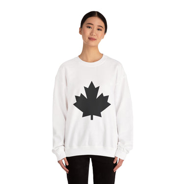 Faith Culture – Solid Black Maple Leaf Crewneck Sweatshirt – White | Bold Minimalist Canadian Pullover