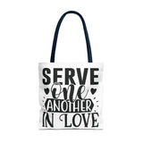 Faith Culture - Serve One Another in Love Christian Tote Bag - Galatians 5:13 Bible Verse 18" × 18'' Navy