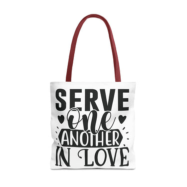 Faith Culture - Serve One Another in Love Christian Tote Bag - Galatians 5:13 Bible Verse 18" × 18'' Red