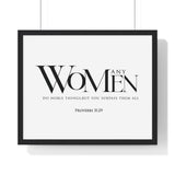 You Surpass Them All framed Bible verse wall art, Proverbs 31:29, black lettering on white with a black wooden frame