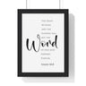 The Word Endures Forever framed Bible verse wall art inspired by Isaiah 40:8, black frame with black and white scripture typography